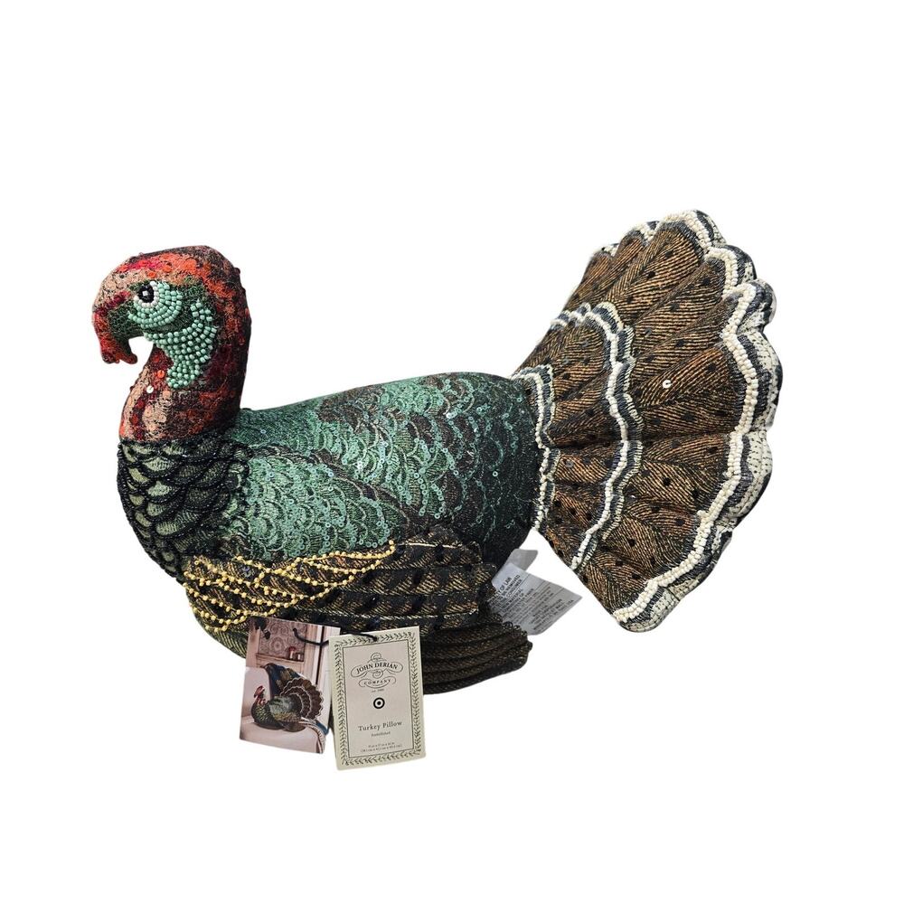 NWT John Derian for Target Beaded Turkey Decorative Pillow
